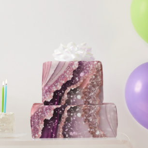 Watercolor Lilac Pink Glitter Agate Alcohol Ink Wrapping Paper