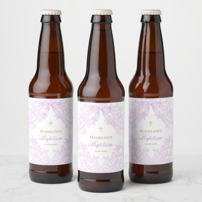  watercolor lilac purple Baptism Beer Bottle Label (Bottles)