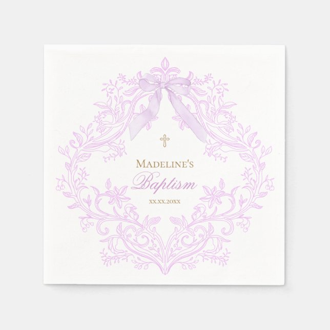  watercolor lilac purple Baptism Napkin (Front)