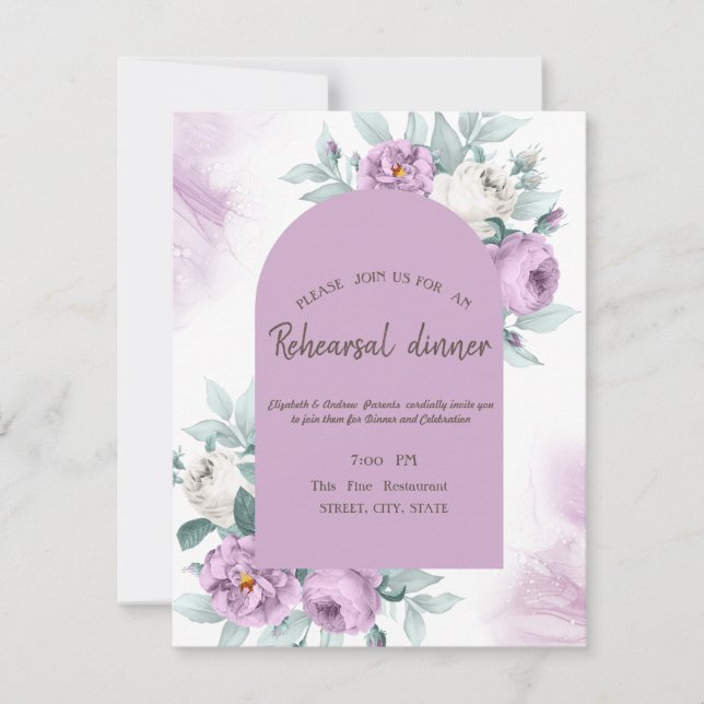 Watercolor Lilac Roses Dots Rehearsal Dinner   Invitation (Front)