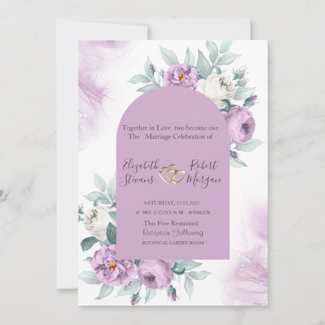 Watercolor Lilac Roses Polka Dots Invitation (Front)