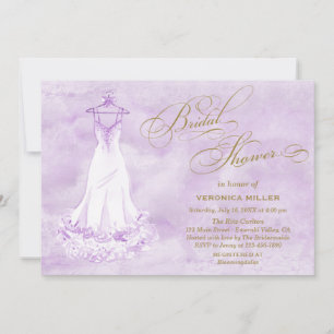 Watercolor Lilac Wedding Gown Bridal Shower Invite