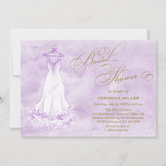 Watercolor Lilac Wedding Gown Bridal Shower Invite
