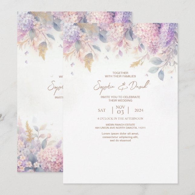 Watercolor Lilac Wedding Invitation (Front/Back)