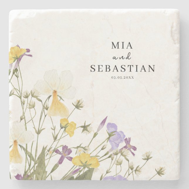 Watercolor Lilac Wedding Stone Coaster (Front)