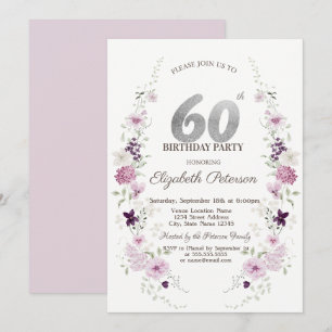 Watercolor Lilac Wildflowers 60th Birthday   Invitation