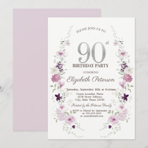 Watercolor Lilac Wildflowers 90th Birthday   Invitation