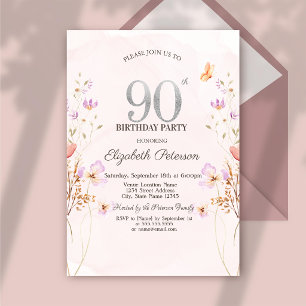 Watercolor Lilac Wildflowers Purple 90th Invitation