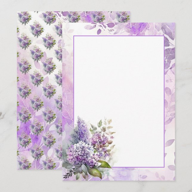 Watercolor Lilacs and Hydrangea Floral Blank  Invitation (Front/Back)