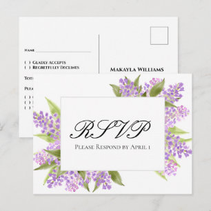 Watercolor Lilacs Bouquet Elegant Wedding RSVP Postcard