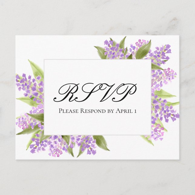 Watercolor Lilacs Bouquet Elegant Wedding RSVP Postcard (Front)