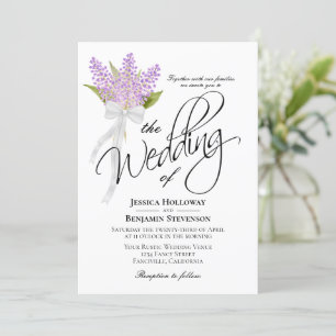 Watercolor Lilacs Bouquet Rustic Boho Wedding Invitation