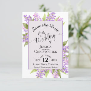 Watercolor Lilacs & Calligraphy Lavender Wedding Save The Date
