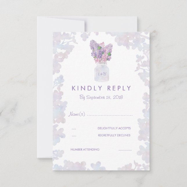 Watercolor Lilacs Elegant Wedding RSVP Card (Front)