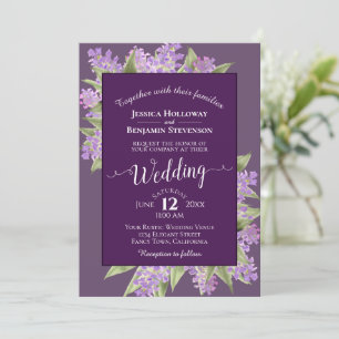 Watercolor Lilacs Plum Purple Boho Wedding Invitation