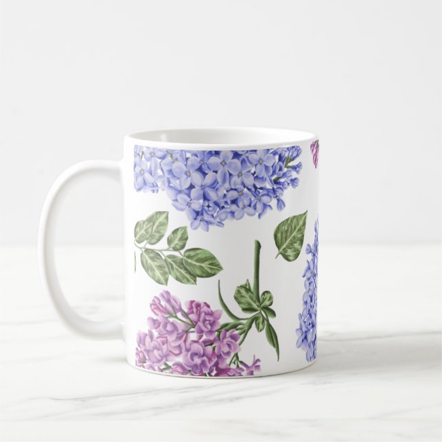 Watercolor Lilacs Purple Violet Coffee Mug (Left)