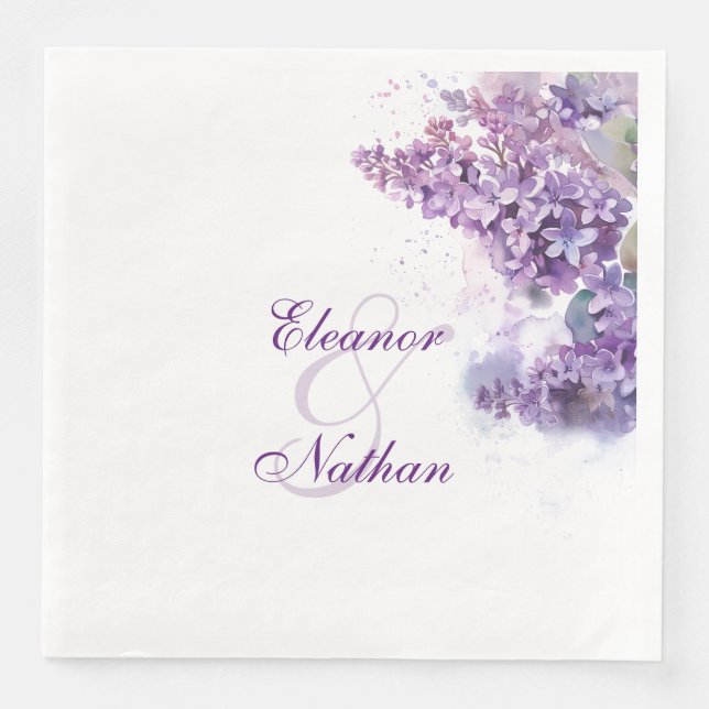 Watercolor Lilacs Spring Summer Wedding Napkin (Front)