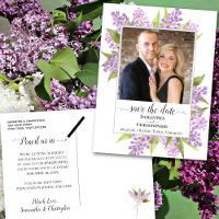 Watercolor Lilacs Wedding Save the Date Photo Anno