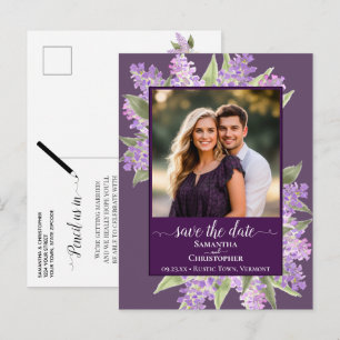 Watercolor Lilacs Wedding Save the Date Photo Plum Announcement Postcard