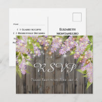 Watercolor Lilacs With Wood & Lights Wedding RSVP