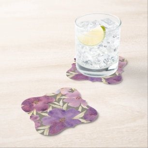 Watercolor Lilas in Green Background Paper Coaster