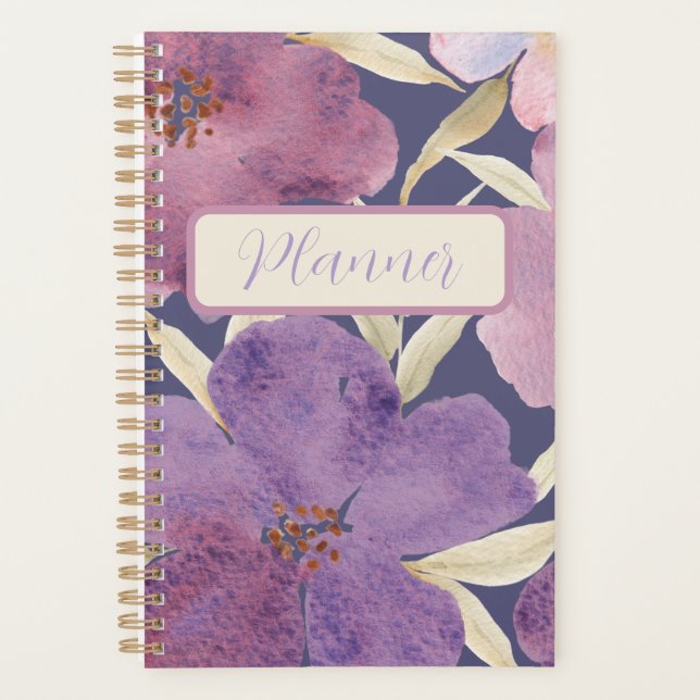 Watercolor Lilas in violet Background Planner (Front)