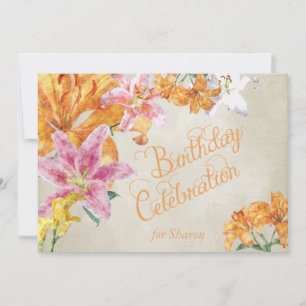 Watercolor Lilies Custom Birthday Invite