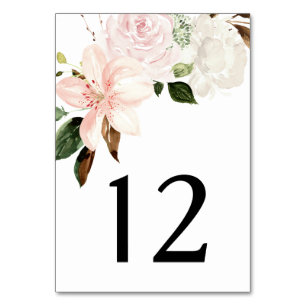 Watercolor Lilies, Magnolias, Roses Peonies   Table Number