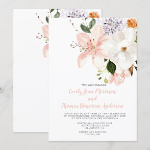 Watercolor Lilies, Peonies, Magnolias Invitation