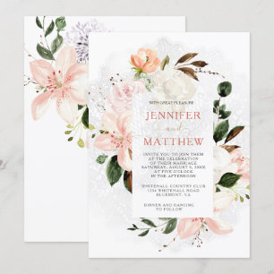 Watercolor Lilies, Roses, Peonies, Magnolias Invitation