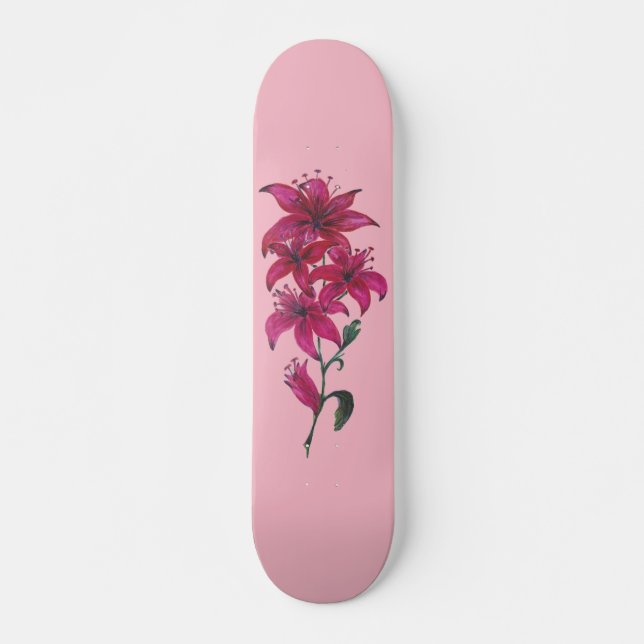 Watercolor Lillies Pink Skateboard (Front)