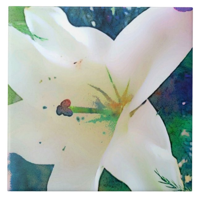Watercolor Lily 6"x6" Tile or Trivet (Front)
