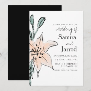 Watercolor Lily Floral Line Art Ink Sketch Wedding