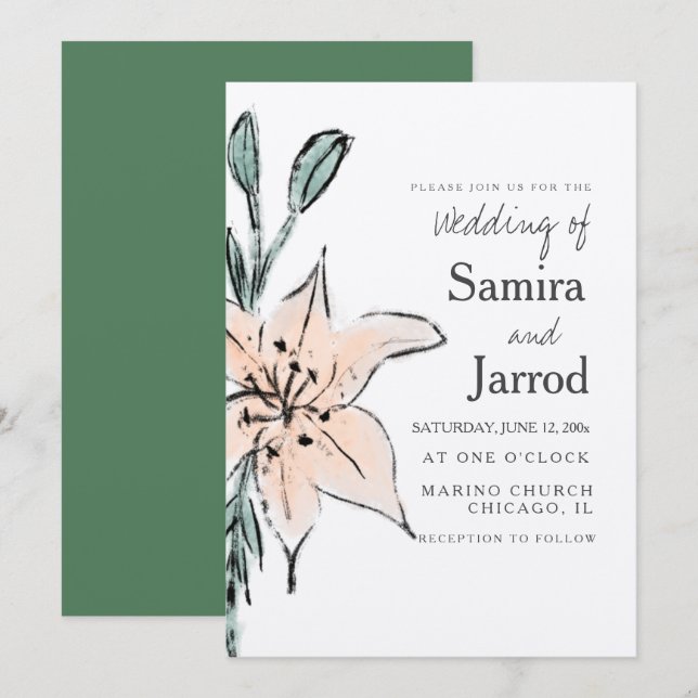 Watercolor Lily Floral Line Art Ink Wedding Kraft (Front/Back)