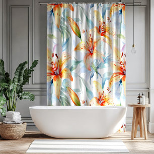 Watercolor Lily Floral Pattern  Shower Curtain