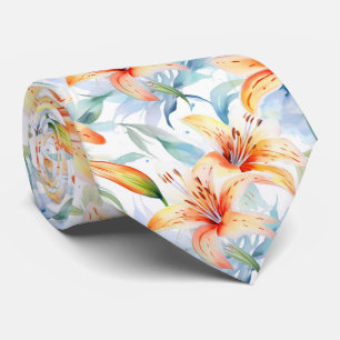 Watercolor Lily Floral Pattern Tie