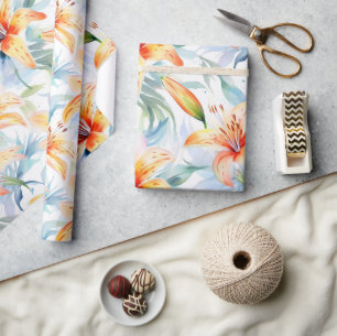 Watercolor Lily Floral Pattern Wrapping Paper