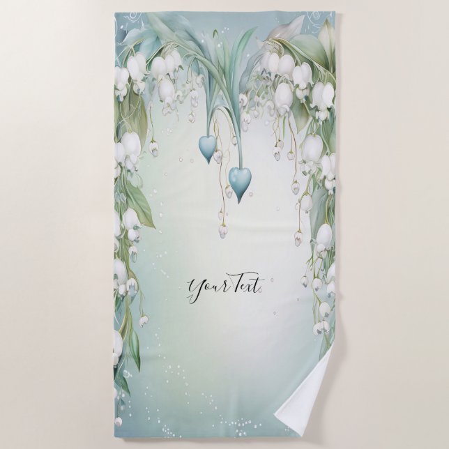 Watercolor Lily of the Valley Beach Towel (Front)