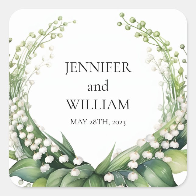 Watercolor Lily of the Valley Bridal Party  Square Sticker (Front)