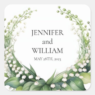 Watercolor Lily of the Valley Bridal Party Square Sticker