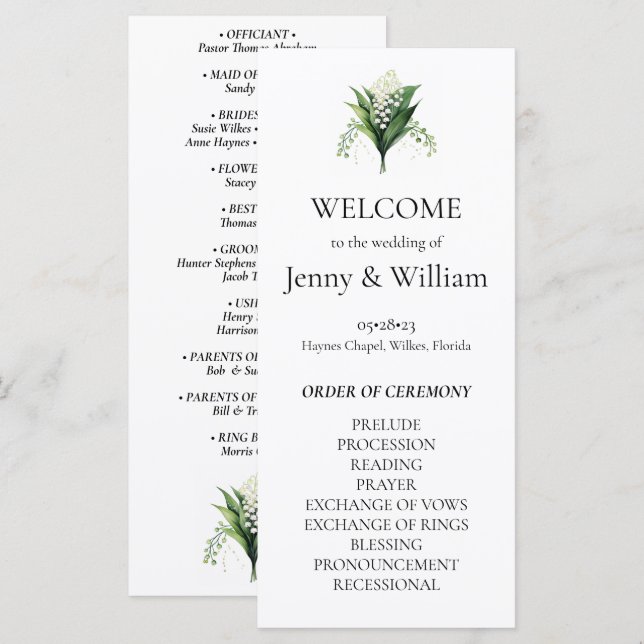 Watercolor Lily of the Valley Bridal Wedding (Front/Back)