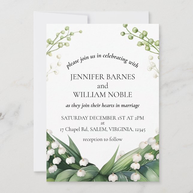 Watercolor Lily of the Valley Bridal Wedding Invitation (Front)