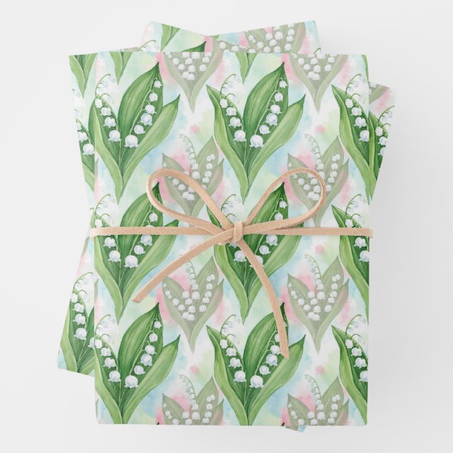 Watercolor Lily of the Valley Flowers  Wrapping Paper Sheet (In situ)