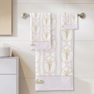 Watercolor Lily of The Valley Personalized Bath Towel Set