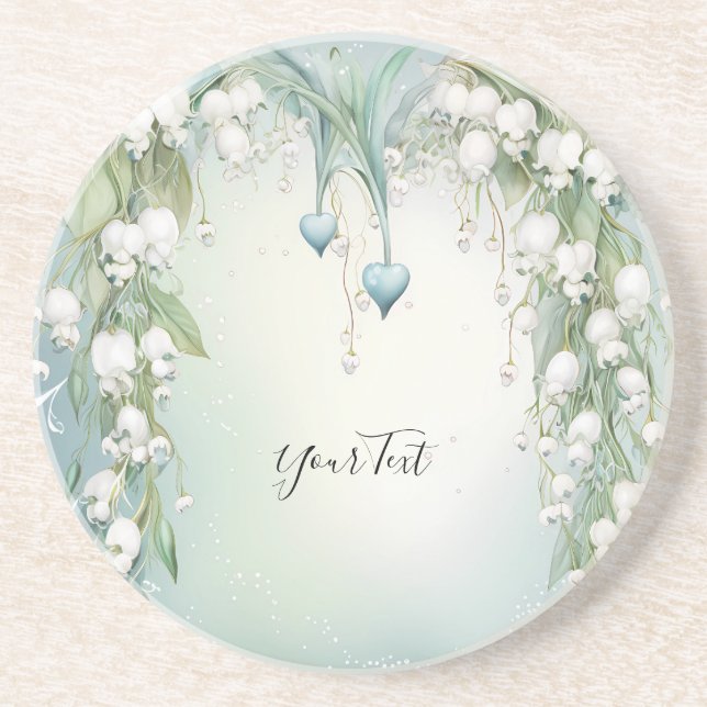 Watercolor Lily of the Valley Sandstone Coaster (Front)