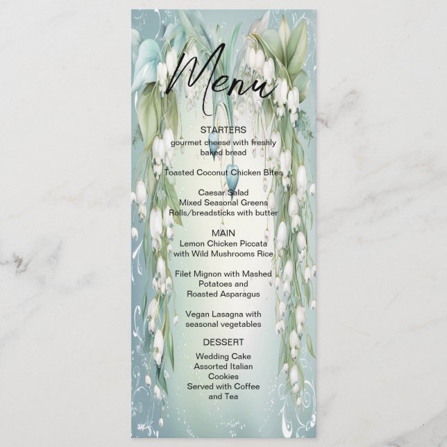 Watercolor Lily of the Valley Wedding Menu (Front)