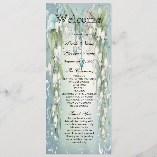 Watercolor Lily of the Valley Wedding Program Programme (Front)