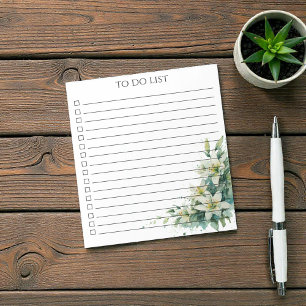 Watercolor Lily To Do List Modern Boho Chic Notepad