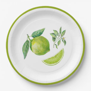 Watercolor Lime and Leaves Paper Plate