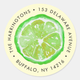 Watercolor Lime Green Citrus Slice Return Address Classic Round Sticker